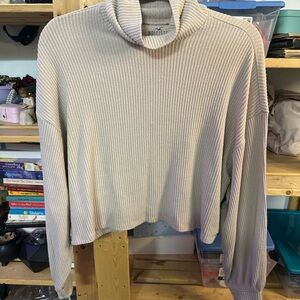 Hollister Women's Soft Beige ribbed  Turtleneck shirt